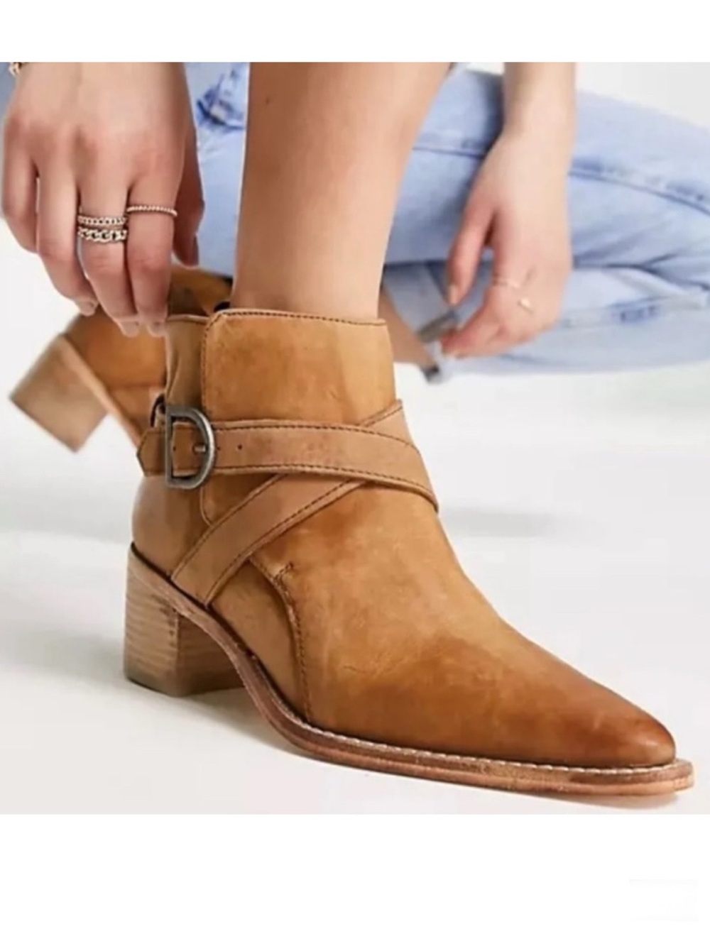FREE PEOPLE Back Loop Ankle Boot NEW Size 7.5 Washed Tan Leather 37.5